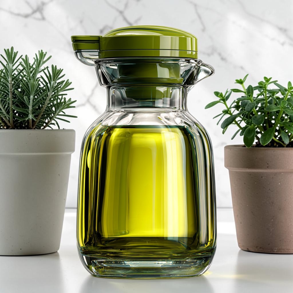 Borava Nordic Glass Oil Dispenser Bottle - Leakproof Cruet with Automatic Flip Lid