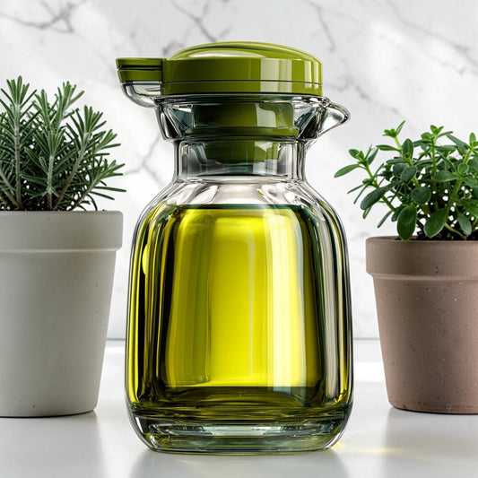 Borava Nordic Glass Oil Dispenser Bottle - Leakproof Cruet with Automatic Flip Lid