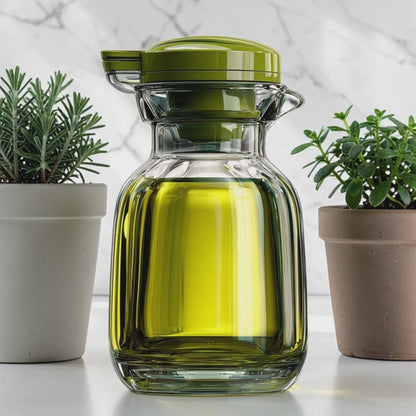 Borava Nordic Glass Oil Dispenser Bottle - Leakproof Cruet with Automatic Flip Lid