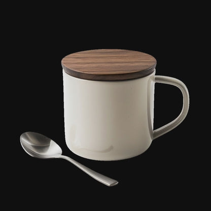 Borava Minimalist Matte Ceramic Coffee Mug with Walnut Lid and Spoon - 400ml